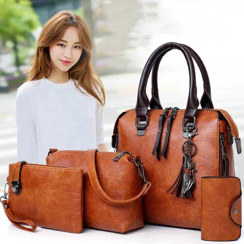 Luxury Leather Shoulder Bag 4pcs/set