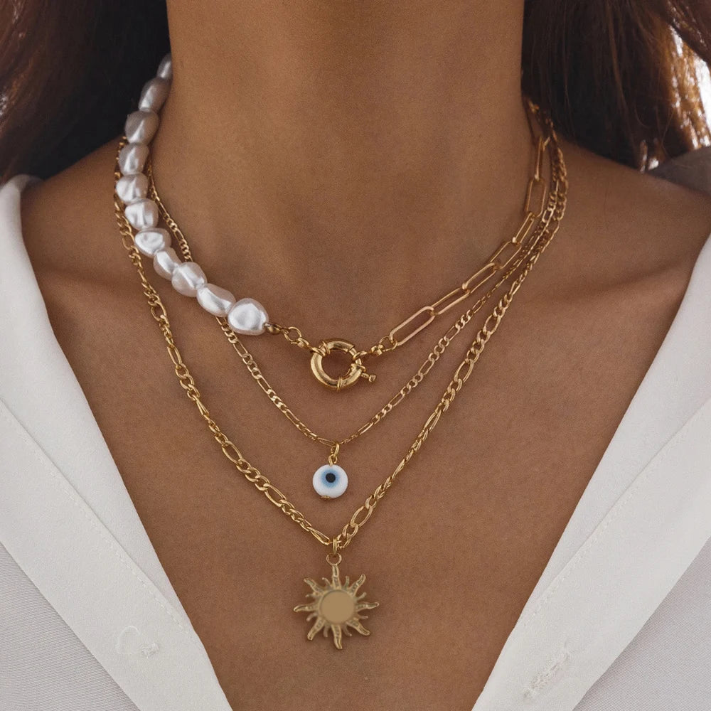 Elegant Irregular Pearl Multi-layer Pendant Choker Necklace