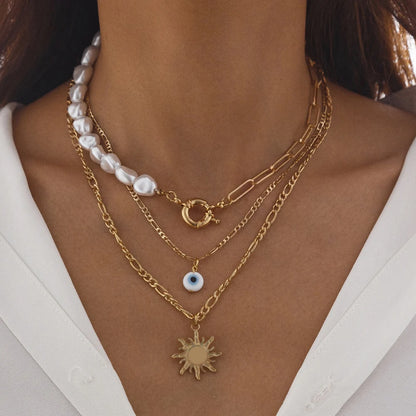 Elegant Irregular Pearl Multi-layer Pendant Choker Necklace