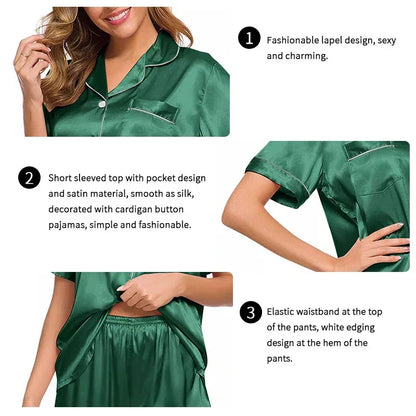 Silk Sleepwear Solid Pyjama Set