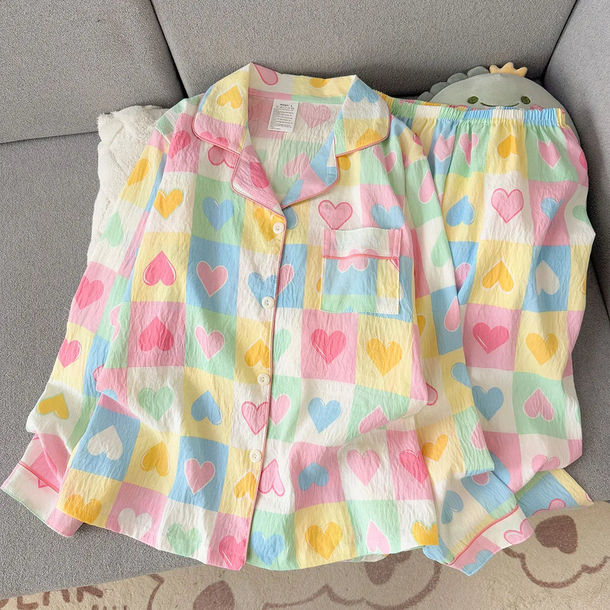 Korean Style Vintage Casual Soft Pajamas Sleepwear Set