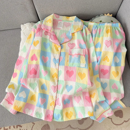 Korean Style Vintage Casual Soft Pajamas Sleepwear Set