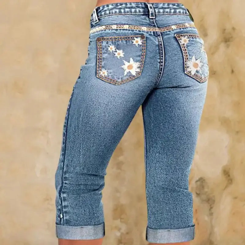 Elasticity Tight Fitting American Style High Waisted Calf-Length Jeans Pants