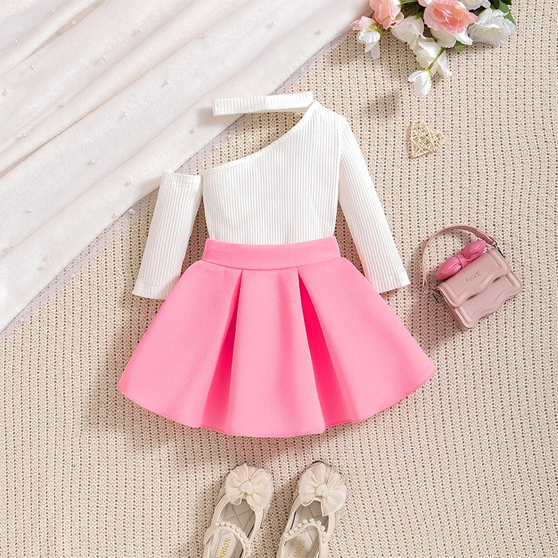 New Year 0-4Years Long Sleeve Big Bow Top Pink Half Skirt Toddler Autumn Sets