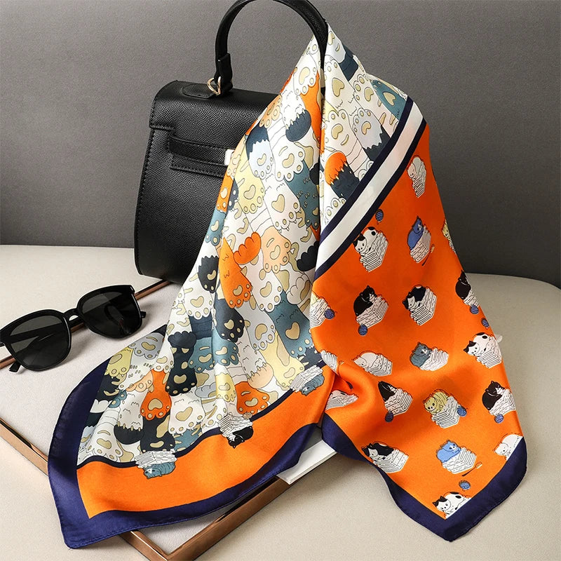 Luxury Silk Square Plaid Satin Scarf