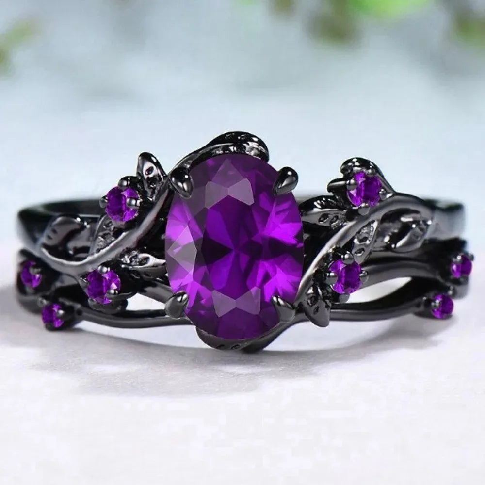 Charm Couple Romantic Purple Rhinestones CZ Rings Set