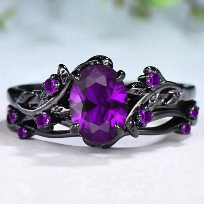 Charm Couple Romantic Purple Rhinestones CZ Rings Set
