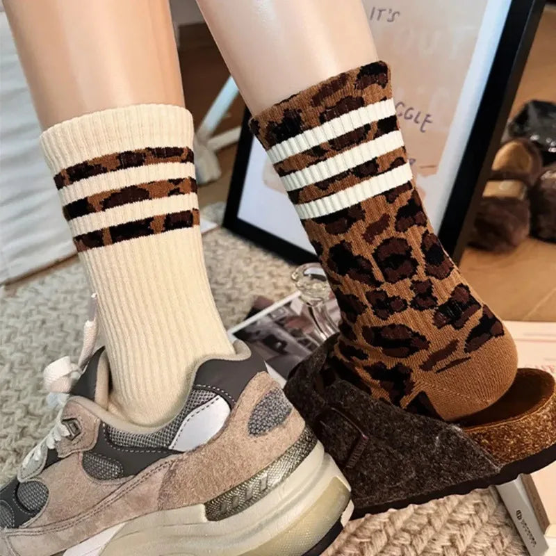 4 Pairs Leopard Cotton Sports Socks