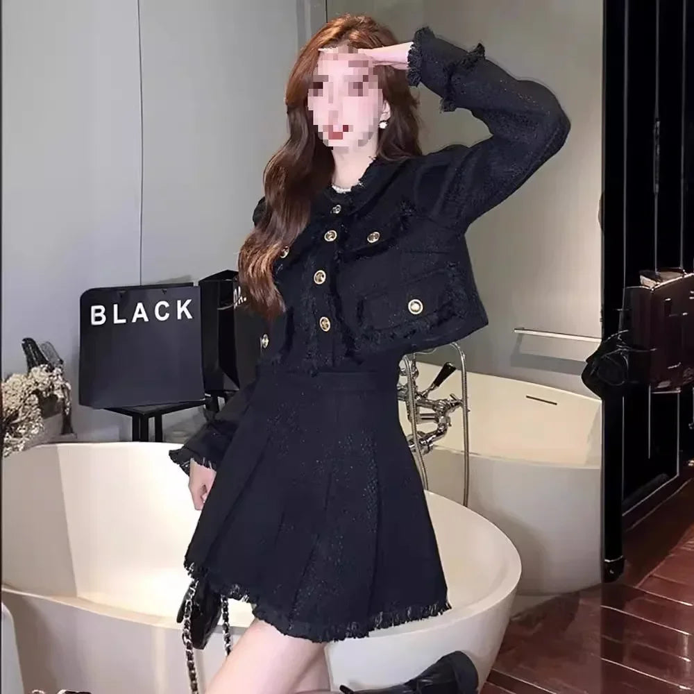 Elegant French Tweed Suit Jacket Skirt Set