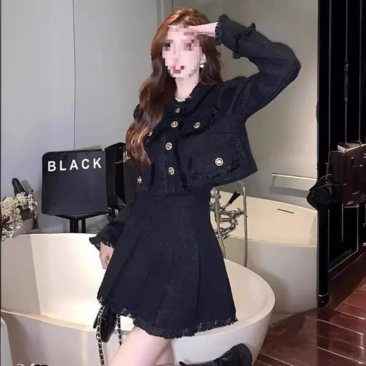 Elegant French Tweed Suit Jacket Skirt Set
