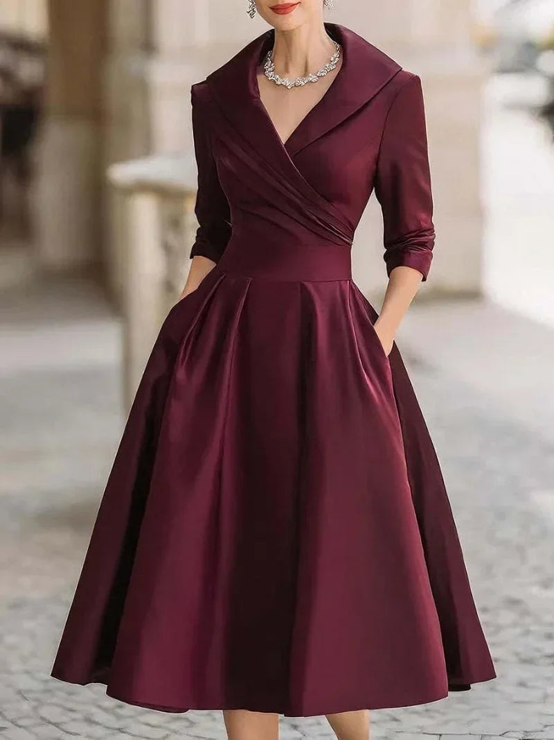 Cross pleated waist A-shaped dress