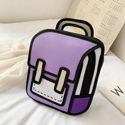 Two Dimensional 3d Multi-Functional Backpack Schoolbag Students