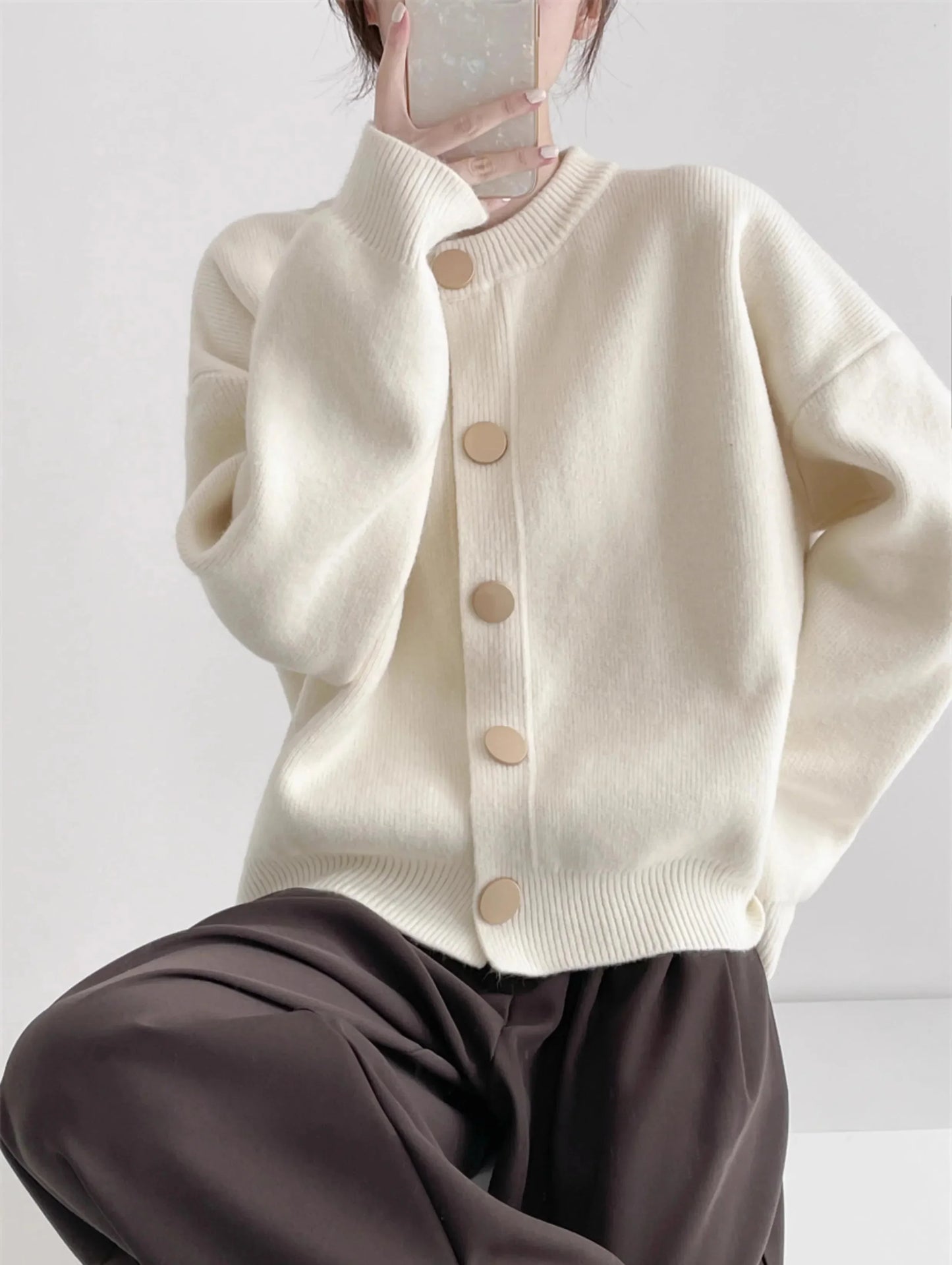 O-neck Loose Cardigans Single Breasted Sweaters