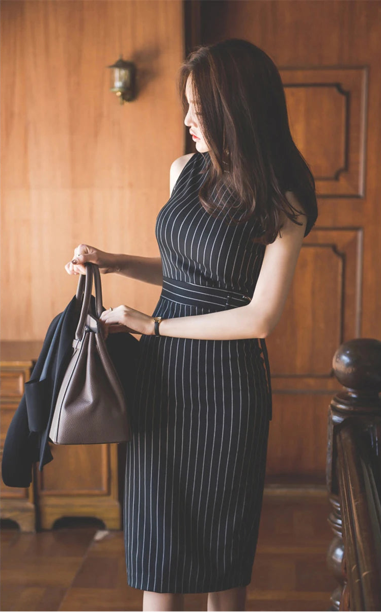 Sexy Tank Sleeveless High Waist Stripe Office Dress