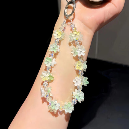 Gradient Crystal Flower Mobile Phone Chain Anti Loss Wrist Strap