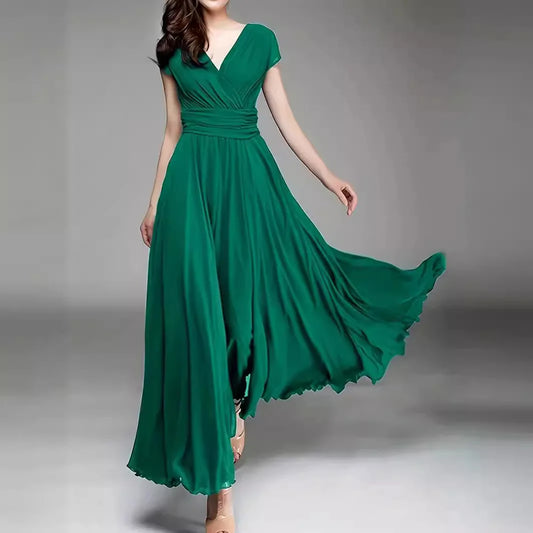 Short-Sleeved Chiffon Evening Dress