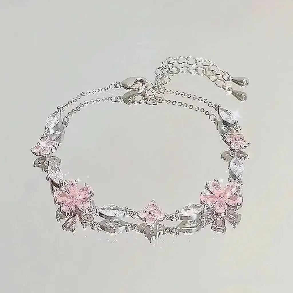 DANA Shiny Pink Crystal Cherry Blossom Bracelets