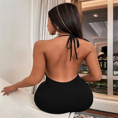 Backless halter neck short dress