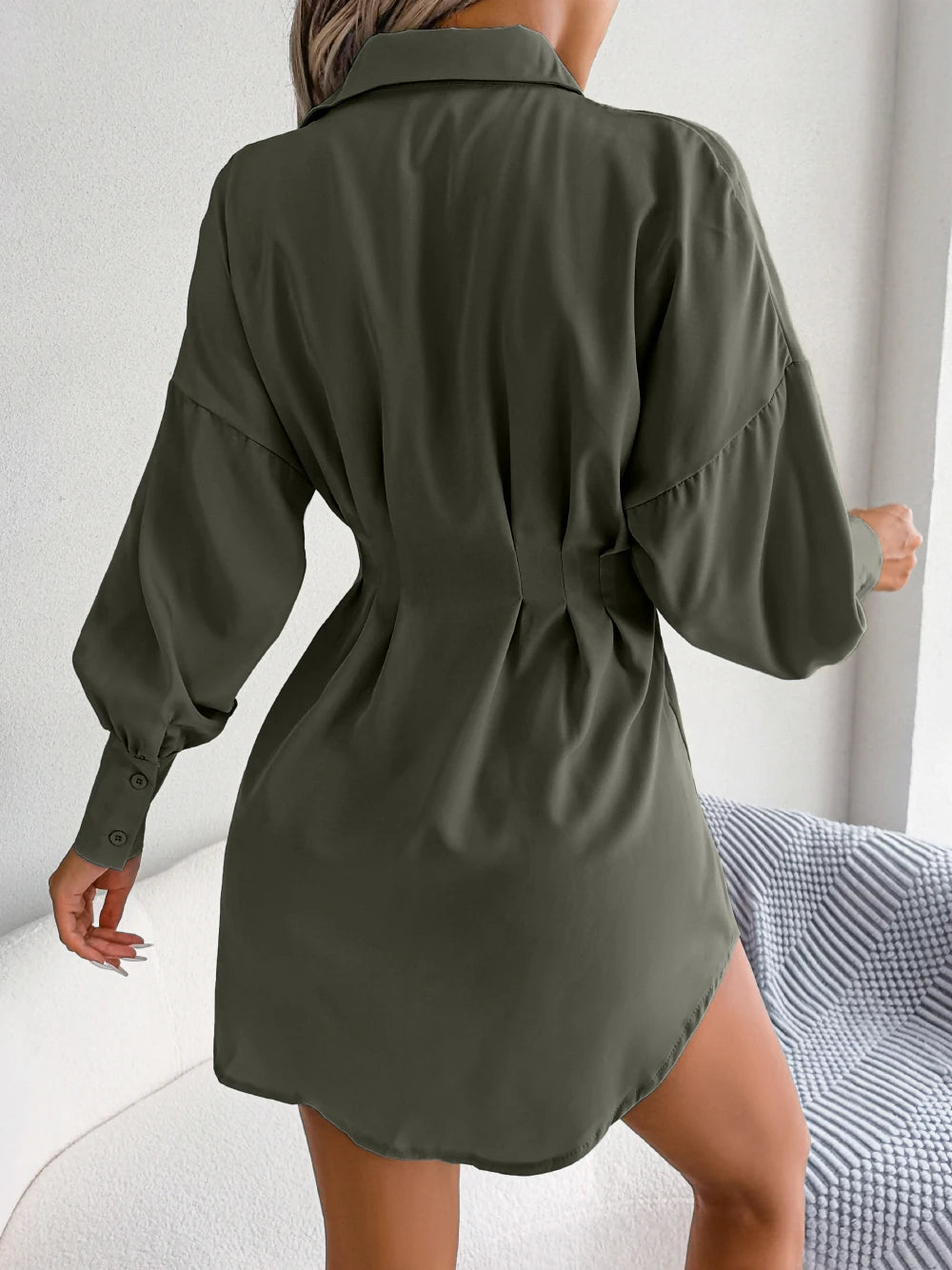 Casual Buttons Long Sleeve Mini Dress