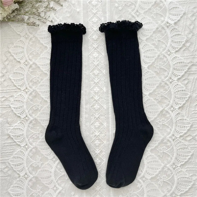 Ruffle Knee High Socks Baby Girls Toddlers Long Soft Cotton Sock 0-8Years