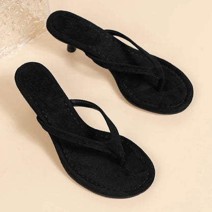 Brown Heeled with Thin Heel Flip Flops Casual Slipper
