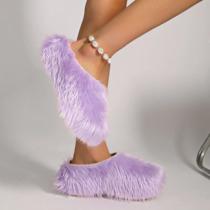 Faux Fur Platform Thick Sole Slippers