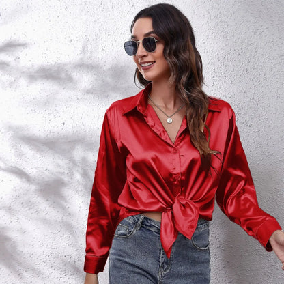 Solid Satin Shirt Long Sleeve Shirt
