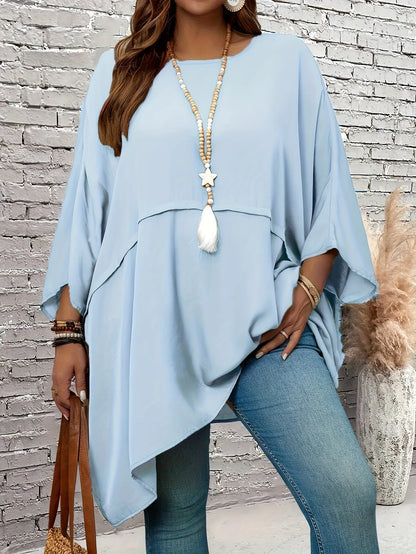 Plus-size loose crew-neck batwing sleeve Top