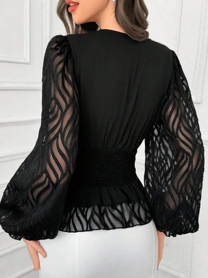 Elegant V Neck Lantern Sleeve