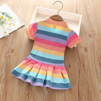 Cartoon rabbit rainbow strip baby girl dress