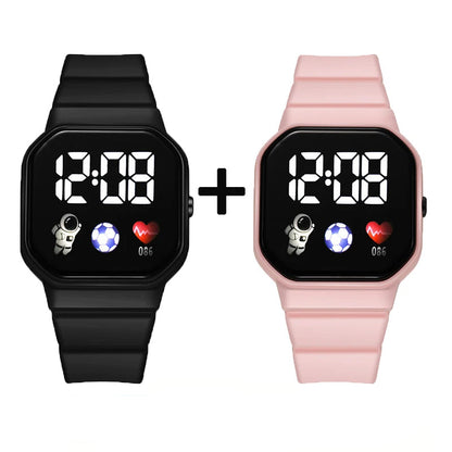 2Pcs/set Kids Sports LED Digital Spaceman Silicone Strap Electronic Wristwatch