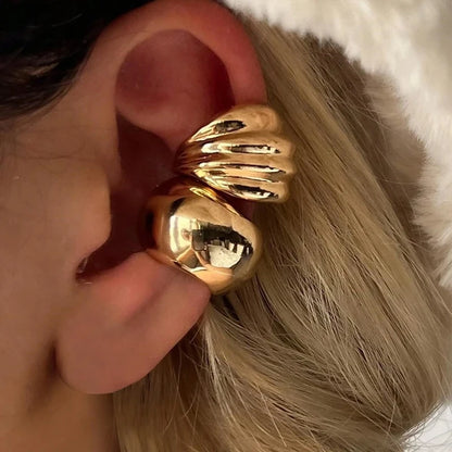Exaggerated Wide Clip-On Gold Metal Earring