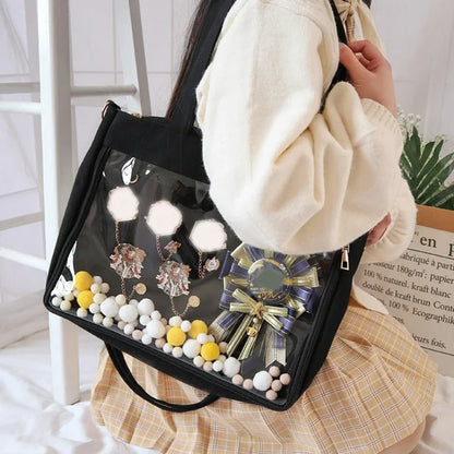 Big Ita Black with Insert Japanese Cute Straps Transparent Shoulder Bag