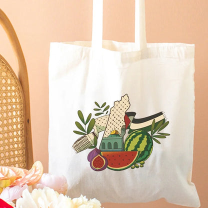 Arabic Calligraphy Olive Map Canvas Bag