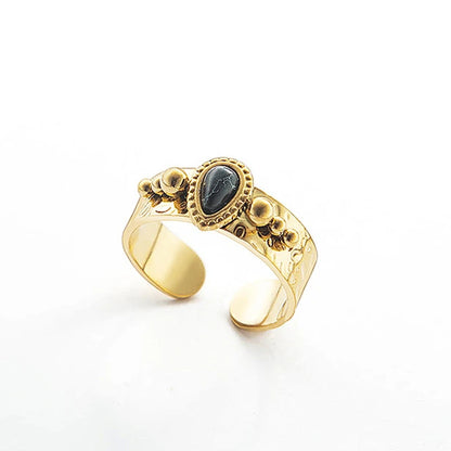 Creative Gold Plated Stainless Steel Simple Geometric Round Natural Stone Ring