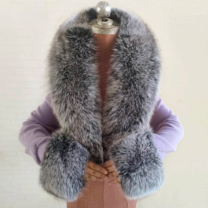 Conjunto de bufanda y puños de piel de zorro natural