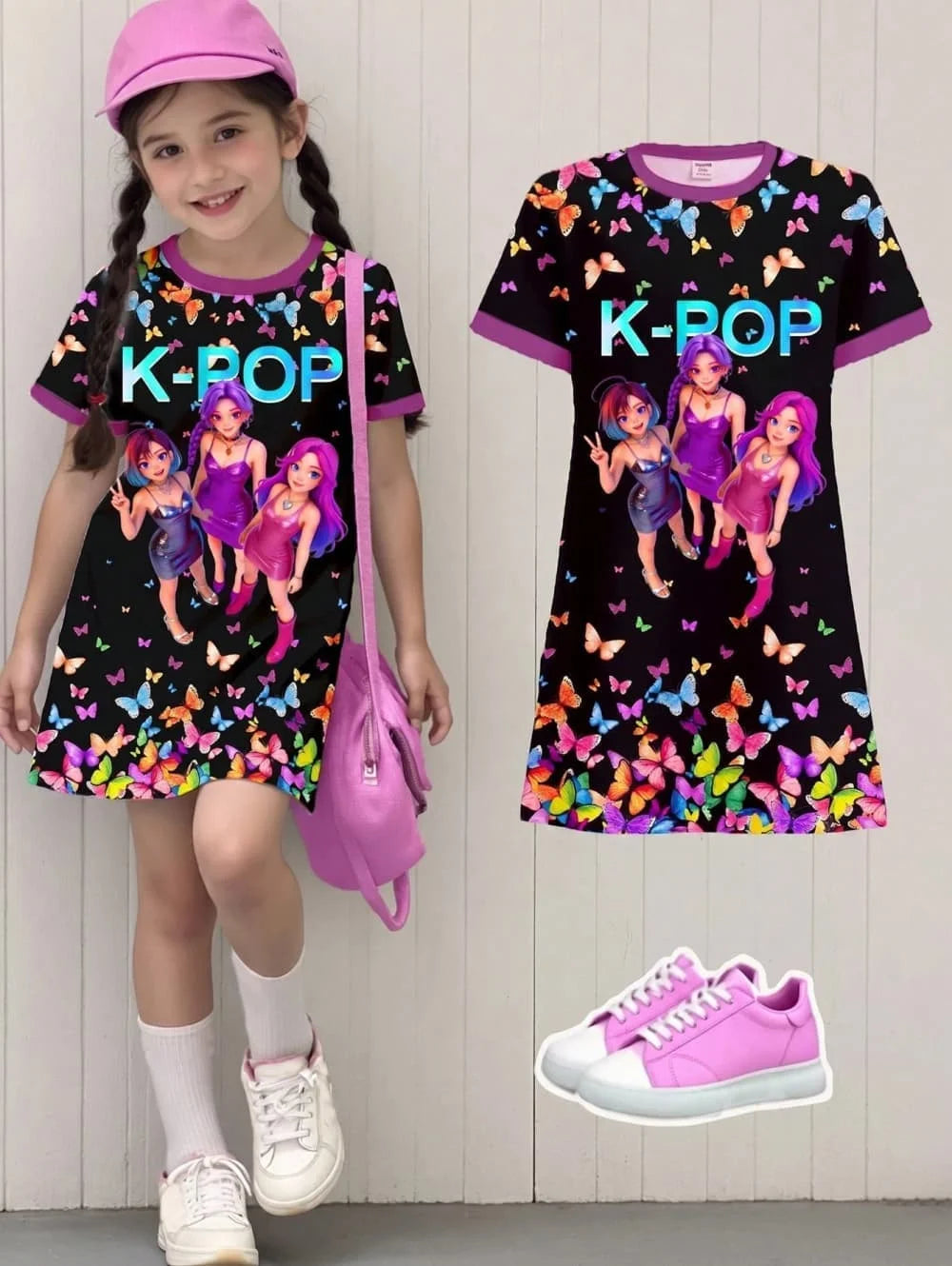 Kpop Cartoon Graphic Funny Short Sleeve Dress