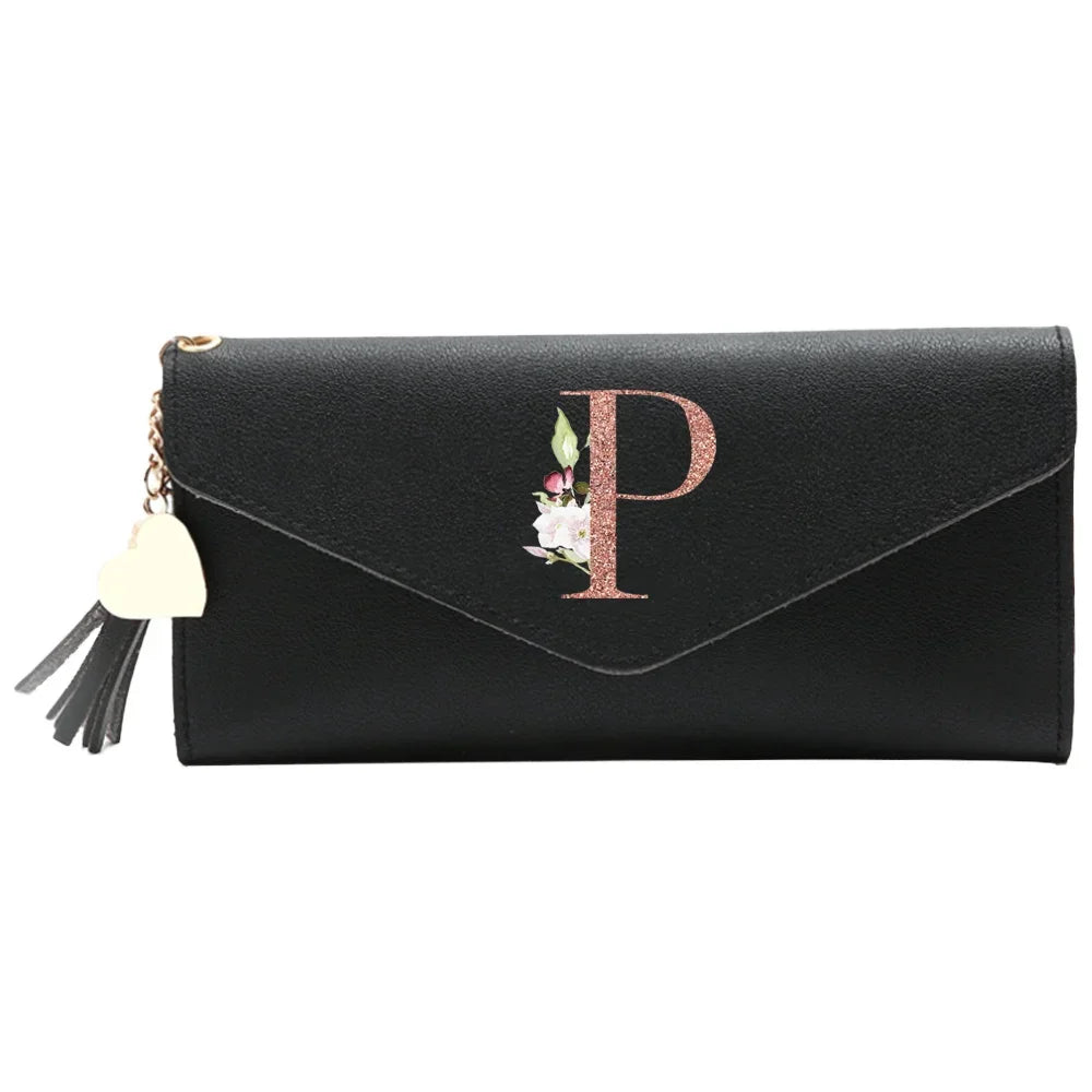 Black Small Leather Coin Rose Gold Wallet