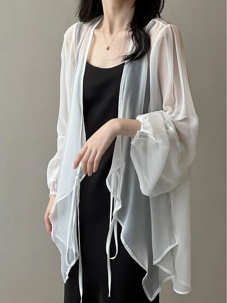 Loose Long Sleeve Open Stitch Korean Chiffon blouse