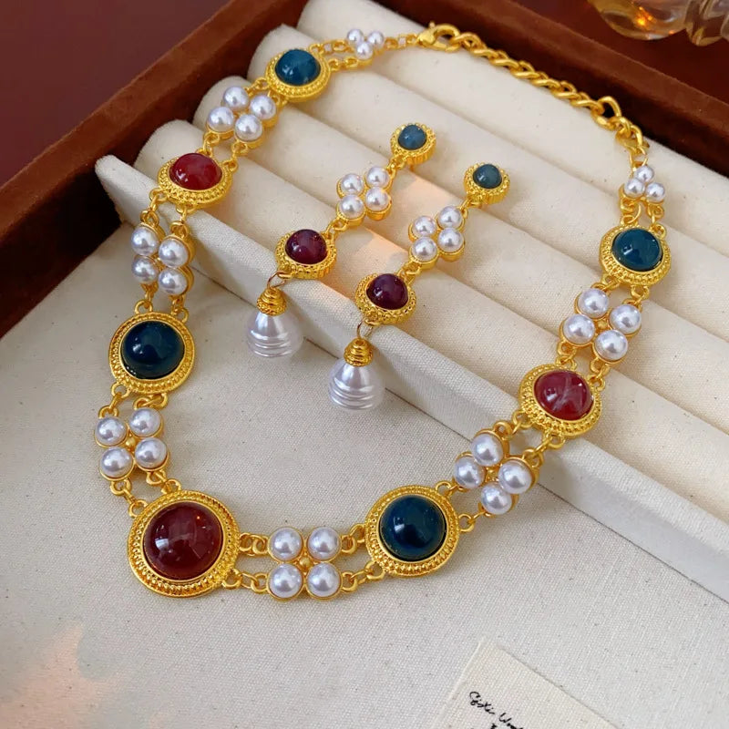 Purple Rhinestone Necklace Jewelry Sets