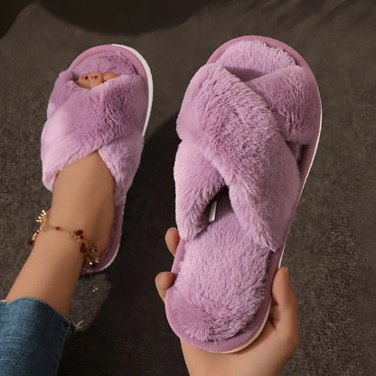 DANA Cross Strap Fur Slippers