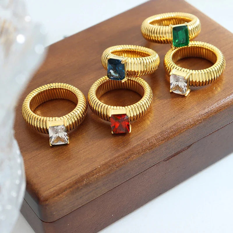 DANA 18K Gold Crystal Chunky Striped Rings