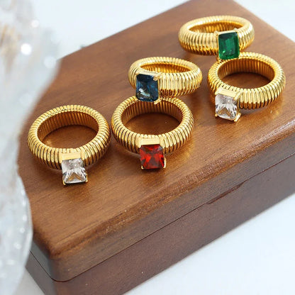 DANA 18K Gold Crystal Chunky Striped Rings