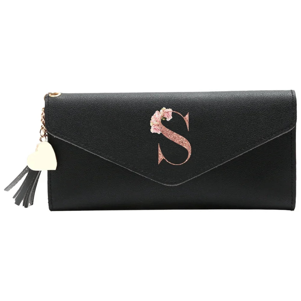 Black Small Leather Coin Rose Gold Wallet