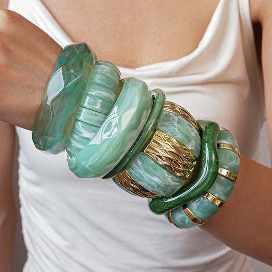 Vintage Acrylic Cuff Irregular Geometric Wide Bangles Bracelets