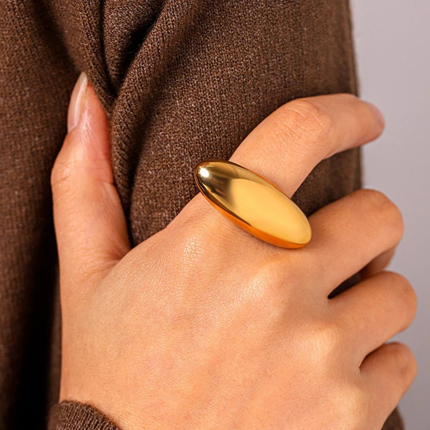 Stainless Steel Geometric Waterproof 18k Gold Plated Chunky Ring