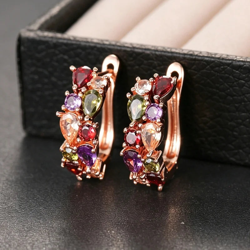 Huitan Luxury Hoop Waterdrop Blue/Green Cubic Zirconia Earrings