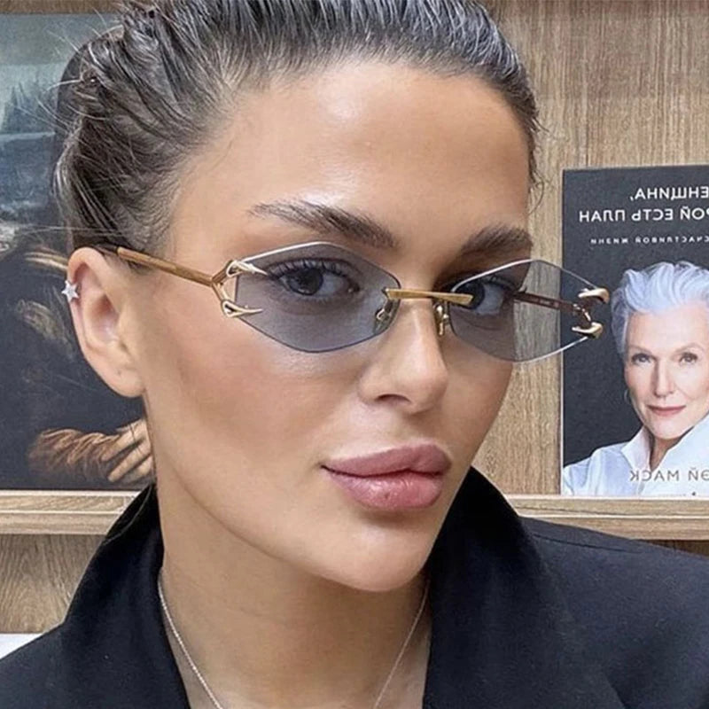 Retro Polygonal Rimless Irregular Square Sunglasses