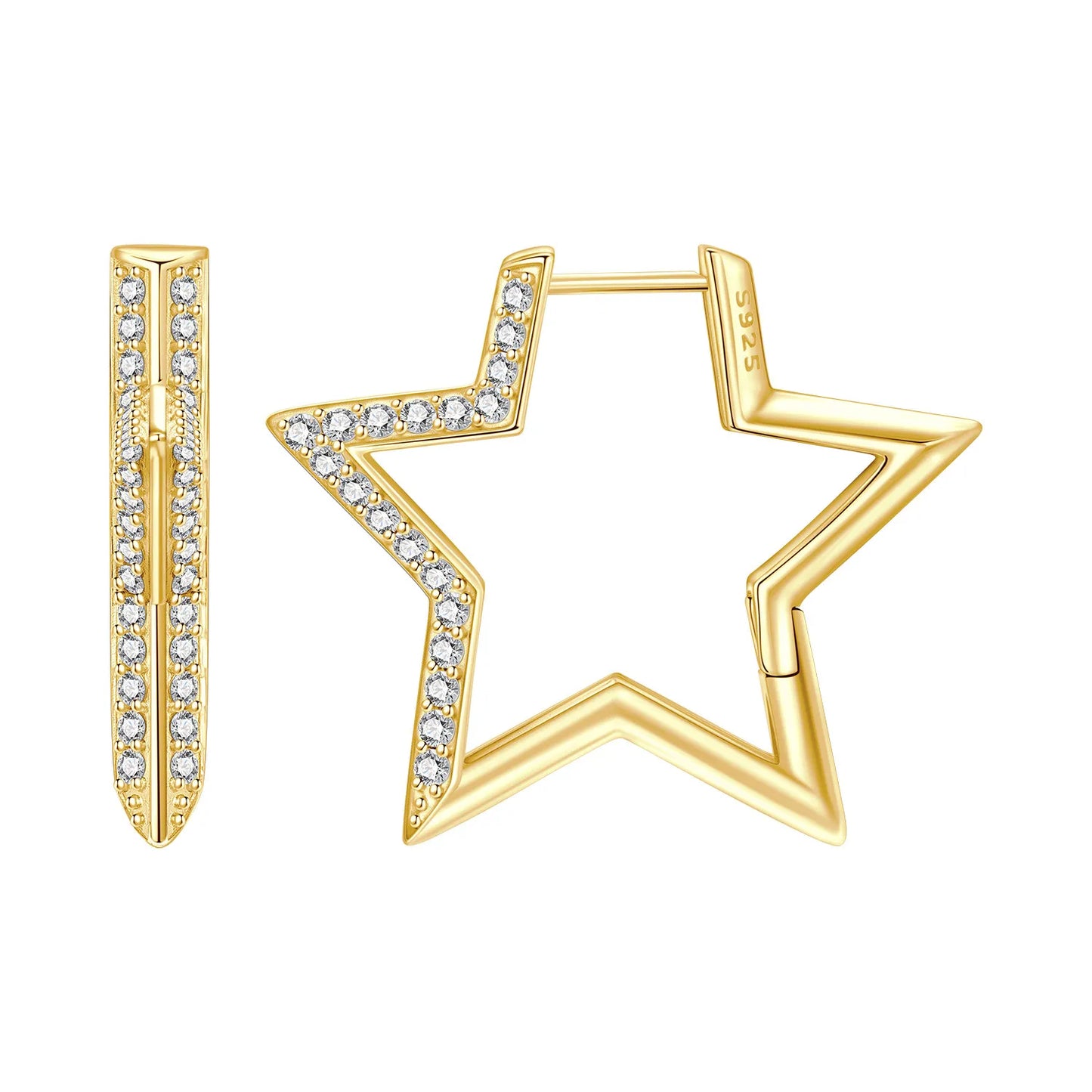 S925 Sterling Silver Zircon 18K Gold Lining Vintage Hoop Earrings