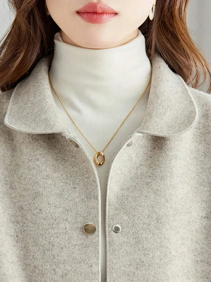 Classic Solid Short Woolen Warm Clothing Button Up Coat
